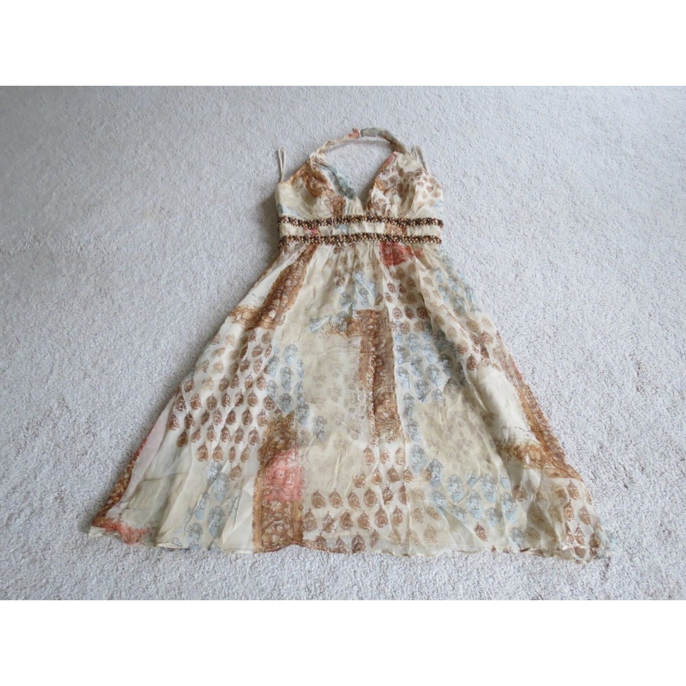 Kay Unger Beaded Seashell Beach Sleeveless Dress Size 8 Tan